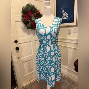 Gretchen Scott Designs Turquoise Swirl Link Midi Elastic waist Dress Sz S